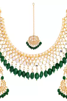 Green kundan rose gold necklace sets