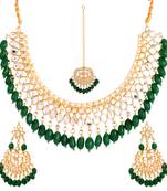 Green kundan rose gold necklace sets