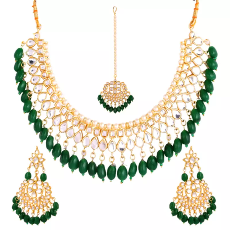 Green kundan rose gold necklace sets