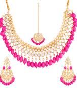 Pink kundan rose gold necklace sets