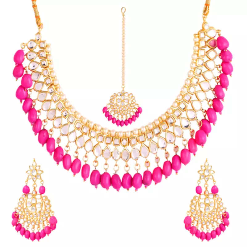 Pink kundan rose gold necklace sets