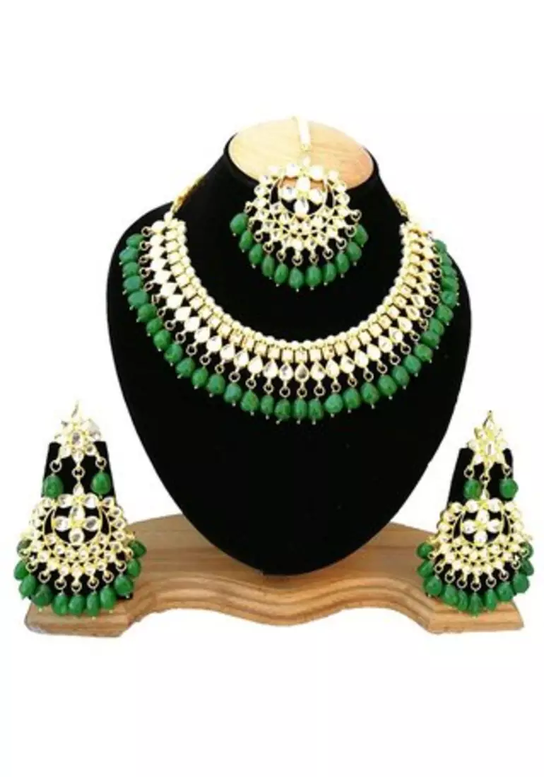 Green kundan rose gold necklace sets