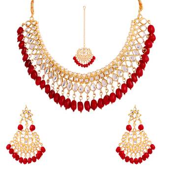 Red kundan rose gold necklace sets 1
