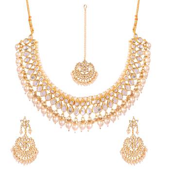 White kundan rose gold necklace sets 1