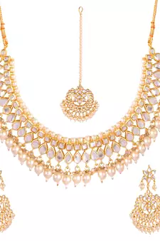 White kundan rose gold necklace sets