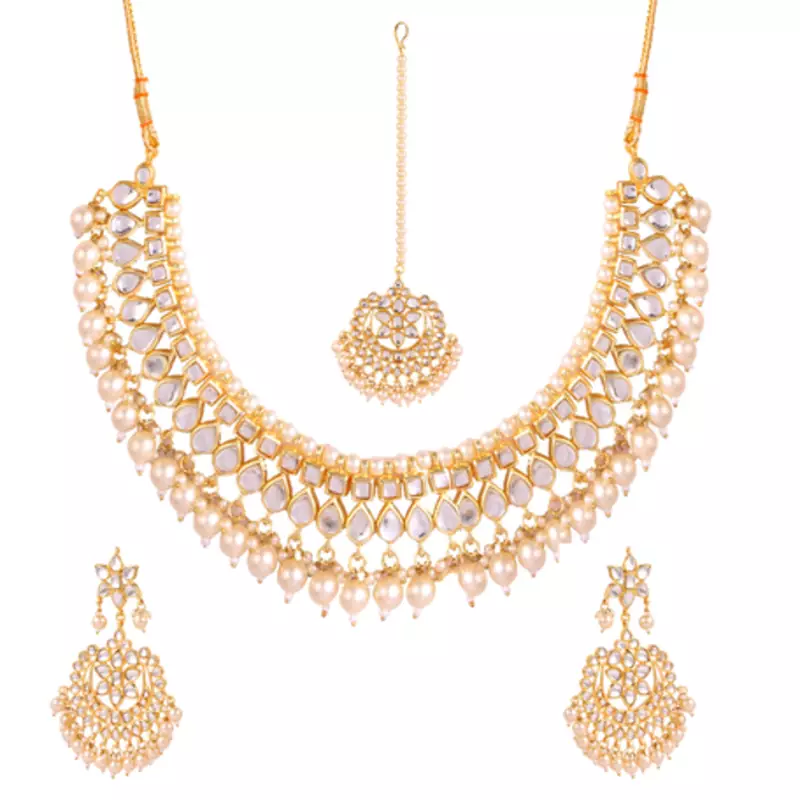 White kundan rose gold necklace sets