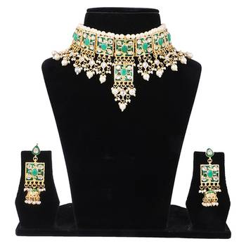 Green Brass Kundan Work Choker Necklace Set 2