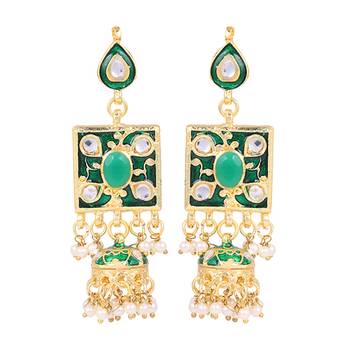 Green Brass Kundan Work Choker Necklace Set 4