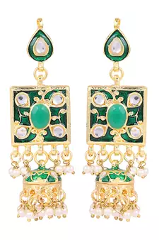 Green Brass Kundan Work Choker Necklace Set