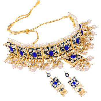 Blue kundan rose gold necklace sets 1