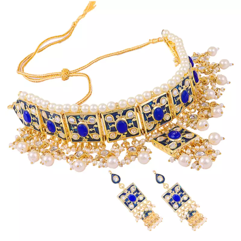 Blue kundan rose gold necklace sets
