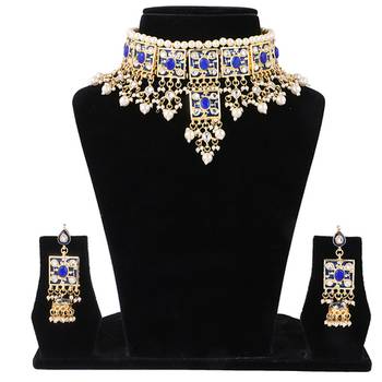 Blue kundan rose gold necklace sets 2