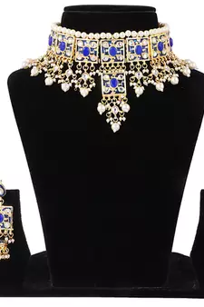 Blue kundan rose gold necklace sets