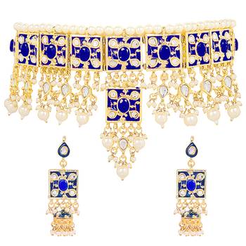 Blue kundan rose gold necklace sets 3