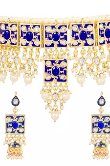 Blue kundan rose gold necklace sets