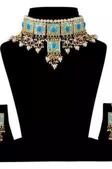 Turquoise kundan rose gold necklace sets