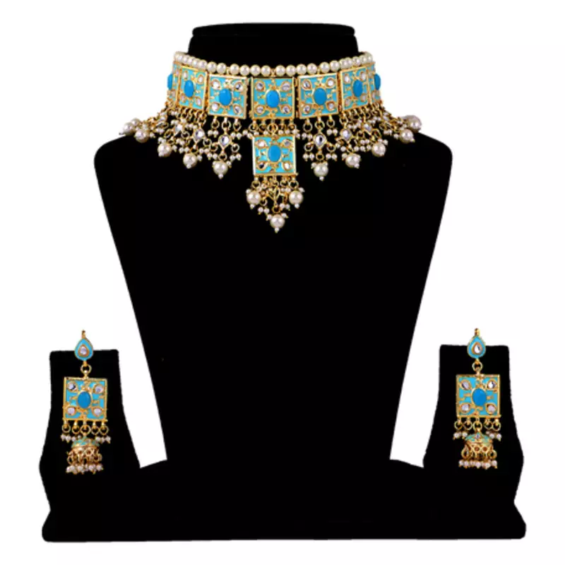 Turquoise kundan rose gold necklace sets