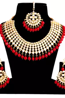 Red kundan rose gold necklace sets