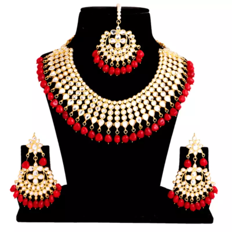 Red kundan rose gold necklace sets