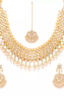 White kundan rose gold necklace sets