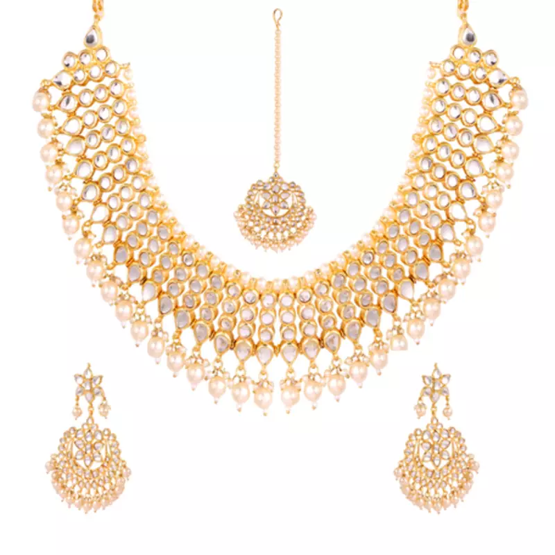 White kundan rose gold necklace sets