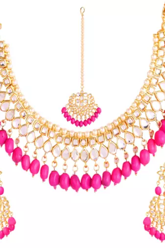 Pink kundan rose gold necklace sets