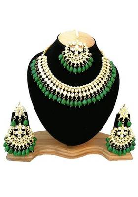 Green kundan rose gold necklace sets 1