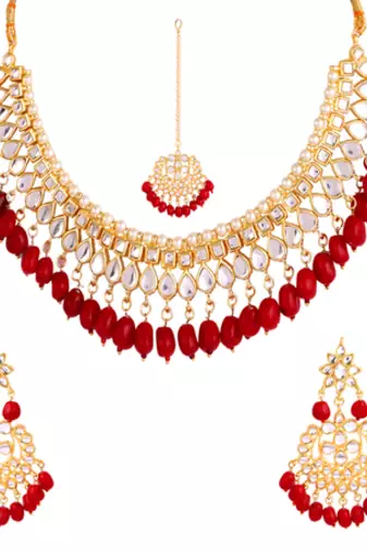 Red kundan rose gold necklace sets