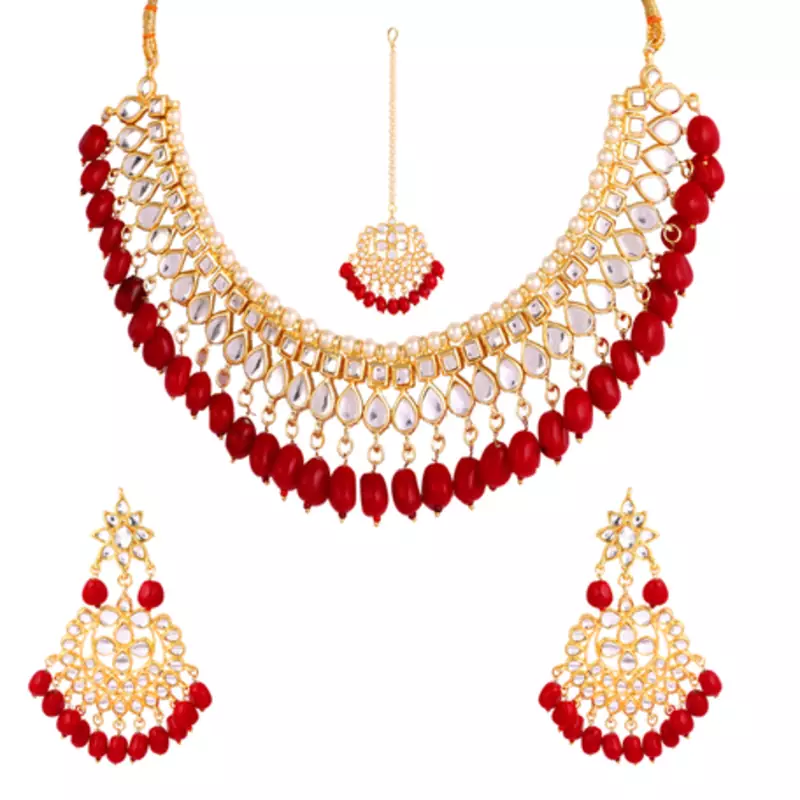 Red kundan rose gold necklace sets