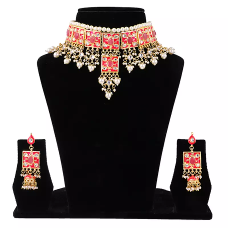 Red kundan rose gold necklace sets