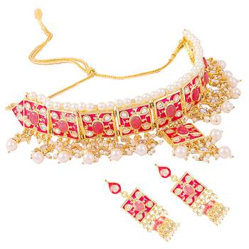 Red kundan rose gold necklace sets 2