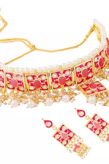 Red kundan rose gold necklace sets