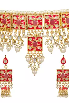 Red kundan rose gold necklace sets