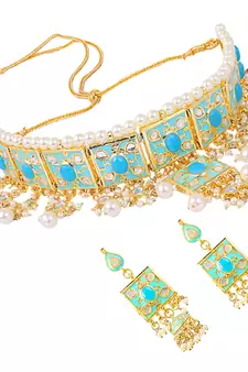 Turquoise kundan rose gold necklace sets