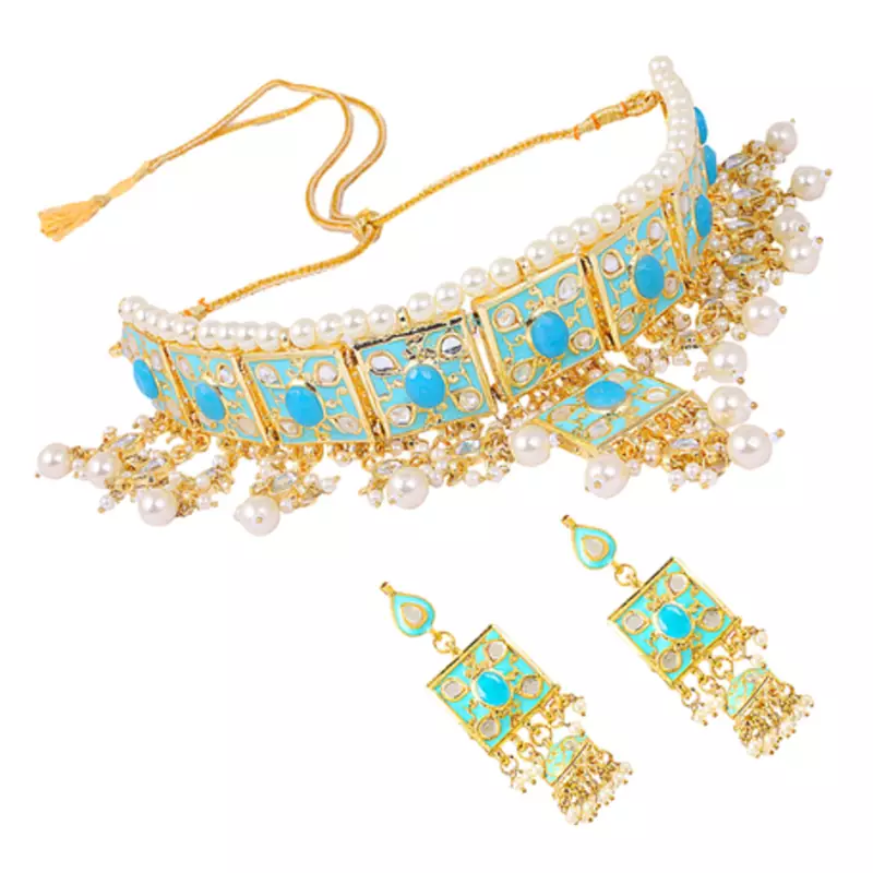Turquoise kundan rose gold necklace sets