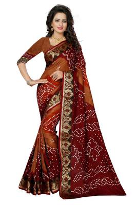 Multicolor printed art silk saree with blouse 1