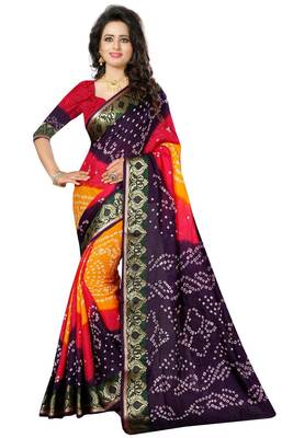 Multicolor printed art silk saree with blouse 1