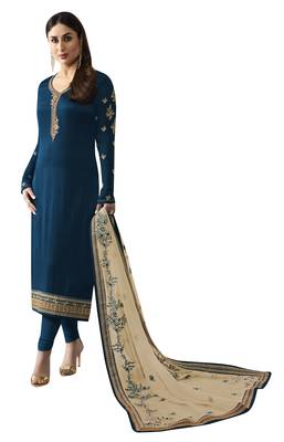 Blue resham embroidery georgette salwar 1