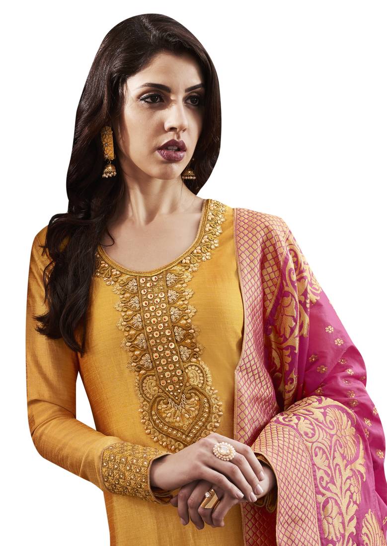 Mustard resham embroidery silk salwar Durga Emporio 2628979