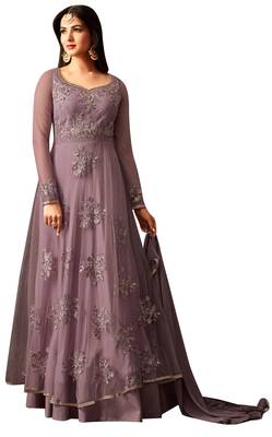 Purple Resham Embroidery Net Salwar 1