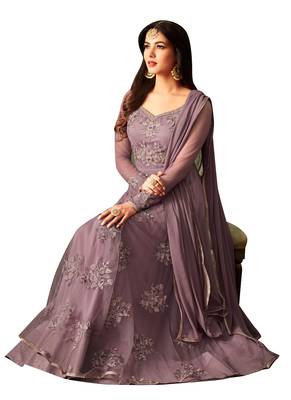 Purple Resham Embroidery Net Salwar 2
