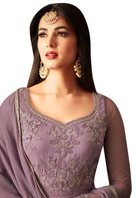 Purple Resham Embroidery Net Salwar 3