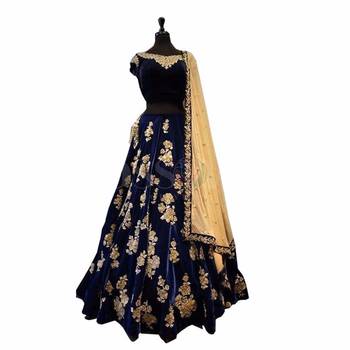 Neavy Blue Taffeta Silk Embroidered Lahenga Choli 1