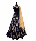 Neavy Blue Taffeta Silk Embroidered Lahenga Choli
