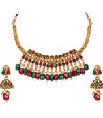 khetlazee Multi color gold plated copper necklace studded with ad stones for women and girls