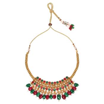 khetlazee Multi color gold plated copper necklace studded with ad stones for women and girls 2
