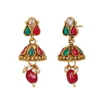 khetlazee Multi color gold plated copper necklace studded with ad stones for women and girls 3