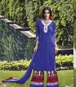 Royal blue designer cotton satin unstitched palazzo suit with dupatta