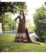 Dark brown designer cotton satin unstitched palazzo suit with dupatta