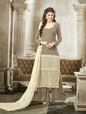 Shadow brown latest designer semi stitched georgette palazzo suit with dupatta 1